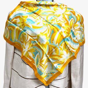 Unused PINK & DIANNE  Mini Scarf Cotton/Silk   21”  Orange green Floral  (71)